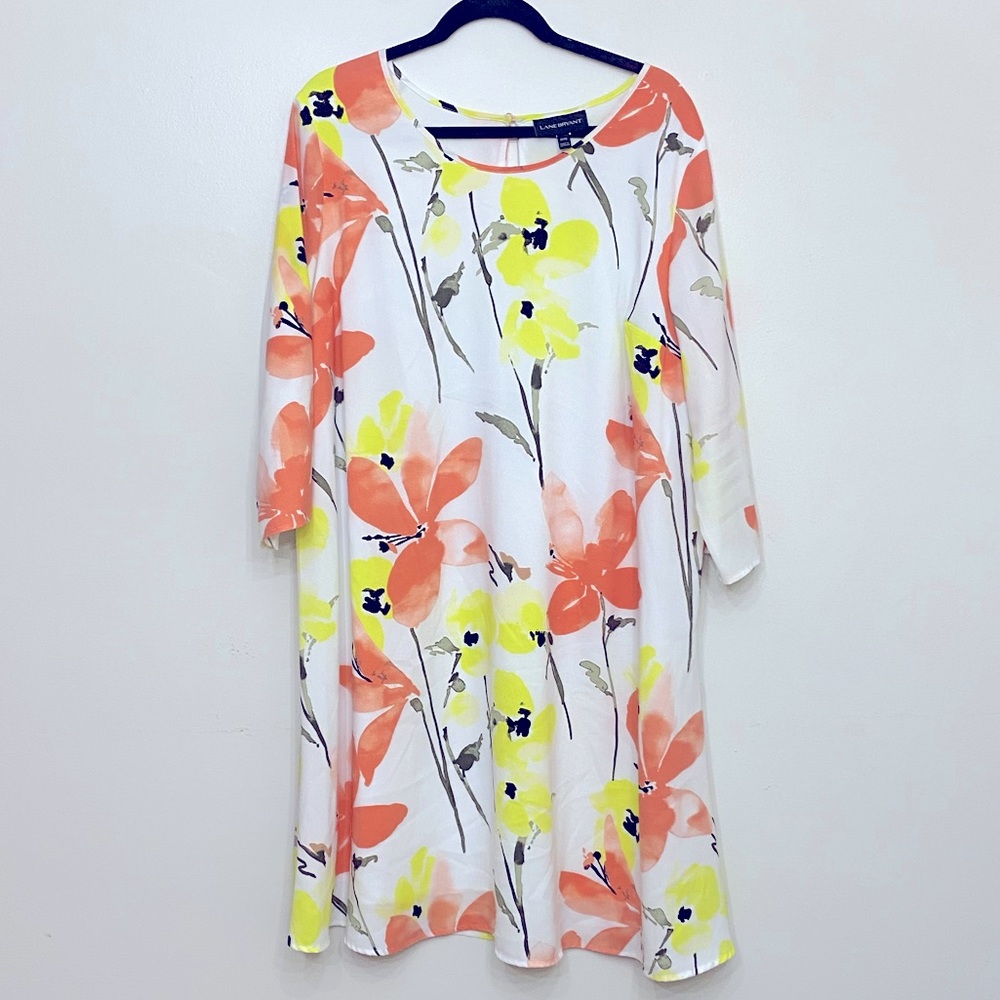 Land Bryant | Plus Size: 14 / 16 | Lined Shift Dress White, Yellow, and Cora